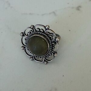 Sterling-SiverStyle & Raw Jade Stone Filigree Women's Ring